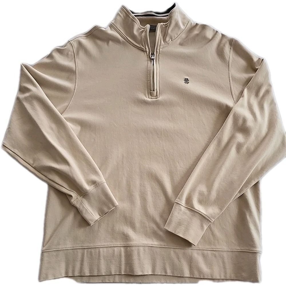 IZOD Golf Mens XL 1/4 Zip Long Sleeve Pullover Beige Shirt Sweater Cotton